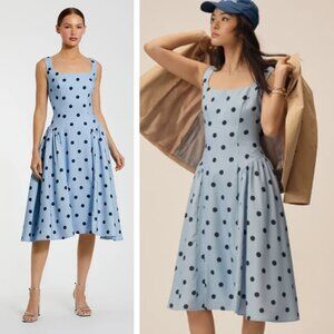 NWT Mac Duggal Blue Polka-Dot Square-Neck A-Line Midi Dress